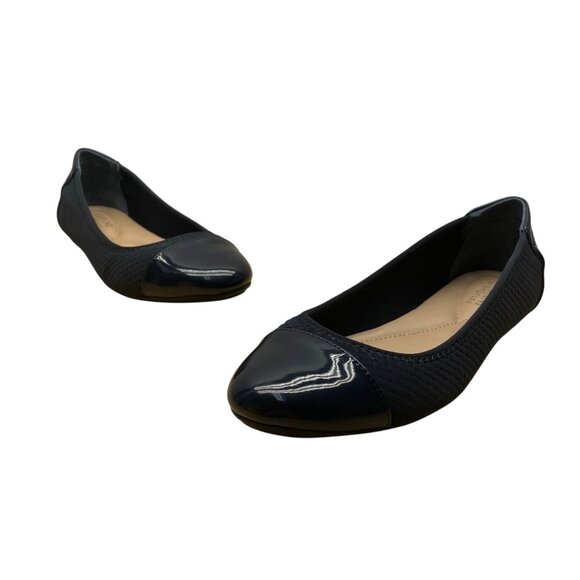 Alfani Womens Navy Quilted Fabric Patent Toe Cap Slip-On Tavii Flats Sz 7.5M - Picture 1 of 8